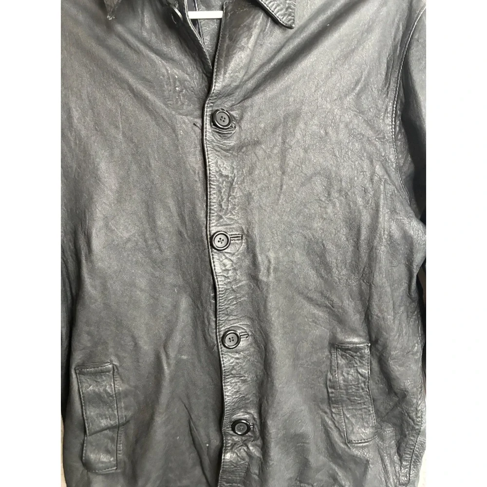 Luber Casual Mens Black Leather Button Front Jacket Coat Size 40 Vintage Style